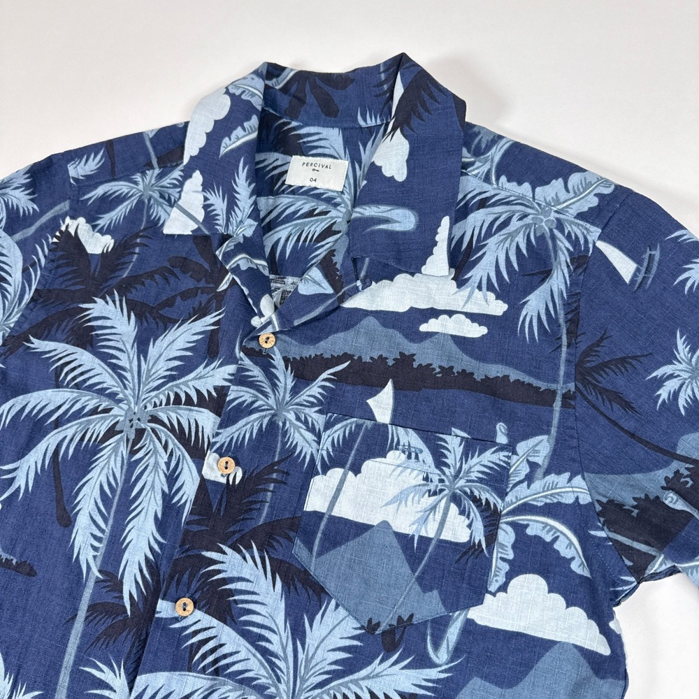 Percival Shirt Mens Large 4 Blue Palm Tree Sailboat Button Up Cotton Tropical